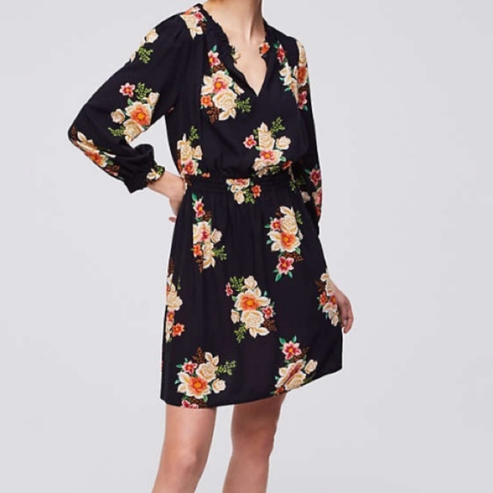 LOFT black floral print dress